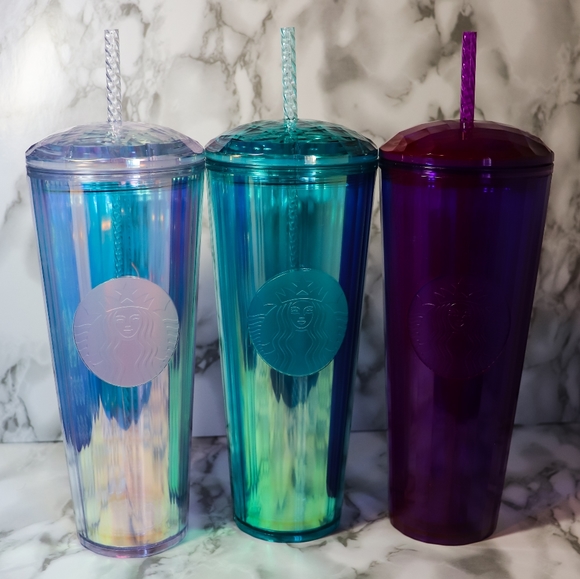 Starbucks set of 3 Iridescent Kelidoscope Tumblers with straws - Picture 1 of 9